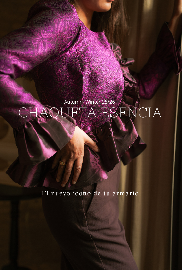 Nueva chaqueta esencia para otoño invierno color buganvilla estampada con volantes ideal para fiestas navidad vivolé